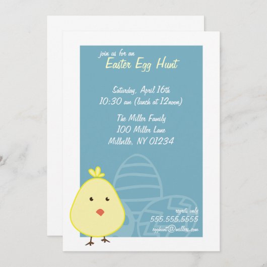 Baby Chick Easter Egg Hunt Invitations Kaart (Voorkant / Achterkant)