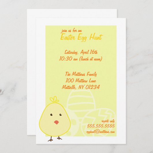 Baby Chick Easter Egg Hunt Invitations Kaart (Voorkant / Achterkant)