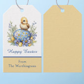 Baby Chick Happy Easter Egg Blue Yellow Flowers Cadeaulabel