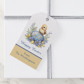 Baby Chick Happy Easter Egg Blue Yellow Flowers Cadeaulabel