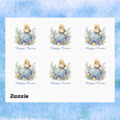 Baby Chick Happy Easter Egg Blue Yellow Flowers Vierkante Sticker