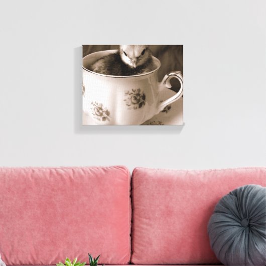 Baby Chick in een Teacup Canvas Afdruk (Insitu (Woonkamer))