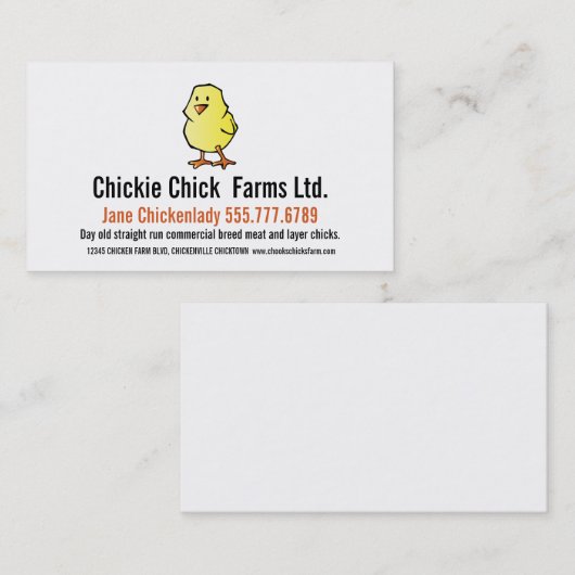 Baby Chick Modern Chicken Hatchery Visitekaartje (Voorkant / Achterkant)