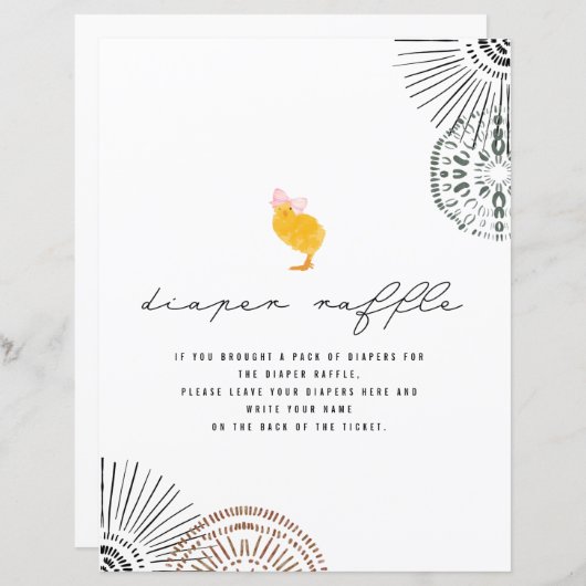 Baby Chick Pink Bow Baby shower Diaper Raffle (Voorkant / Achterkant)