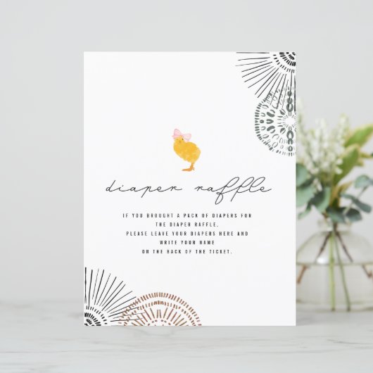 Baby Chick Pink Bow Baby shower Diaper Raffle (Staand voorkant)