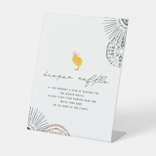 Baby Chick Pink Bow Baby shower Diaper Raffle Reclamebord Met Voetstuk