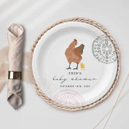 Baby Chick Pink Bow Chicken Girl Baby shower Papieren Bordje