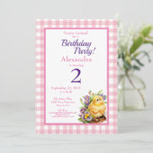 Baby Chick roze verjaardagsfeestje Kaart (Staand voorkant)