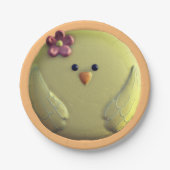 Baby chick schatgeel en roze papieren bordje (Voorkant)