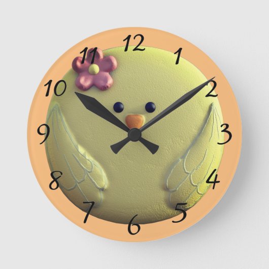 Baby chick schatgeel en roze ronde klok (Voorkant)