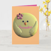 Baby chick schatgele en roze girale veer kaart (Gele Bloem)