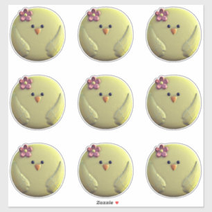 Baby chick schattig geel en roze kip sticker