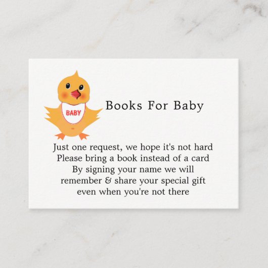 Baby Chick Schattige Baby shower Boek Aanvraag Informatiekaartje (Voorkant)