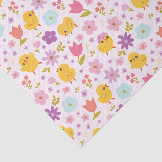 Baby Chicks Spring Florals Patroon Tissuepapier (Detail)