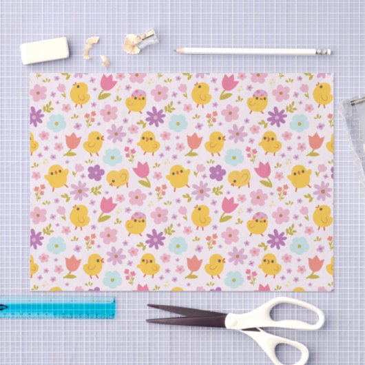 Baby Chicks Spring Florals Patroon Tissuepapier (Craft)