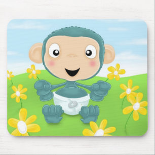 baby chimp in de bloementeelt muismat