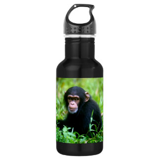 Baby chimp in gras waterfles