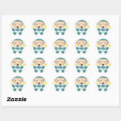 baby chimp met bloemen ronde sticker (Vel)