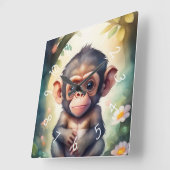Baby Chimpansee Kraam Waterverf Vierkante Klok (Hoek)