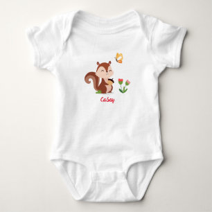 Baby Chipmunk met Acorn, Butterfly en Flowers Romper