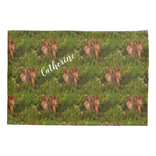 Baby Chipmunks Animal Art, gepersonaliseerd Kussensloop (Achterkant)