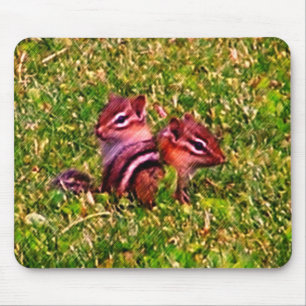 Baby Chipmunks First Day Animal Art Muismat
