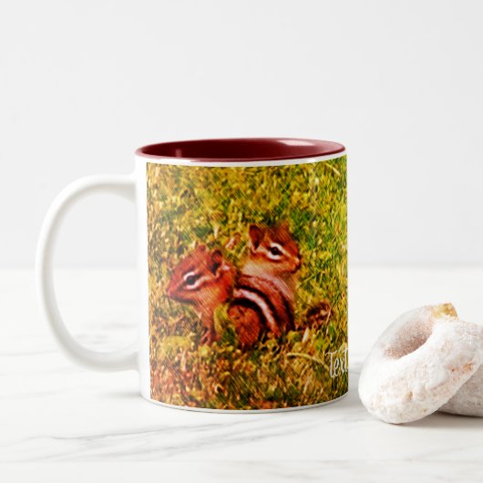 Baby Chipmunks First Day Animal Art Personalized Tweekleurige Koffiemok (Met donut)