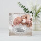 Baby Christening Baptism Girl Boy Silver Cross Aankondiging (Staand voorkant)