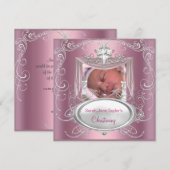 Baby Christening Baptism Girl Pink Silver Cross Aankondiging (Voorkant / Achterkant)
