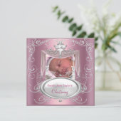 Baby Christening Baptism Girl Pink Silver Cross Aankondiging (Staand voorkant)