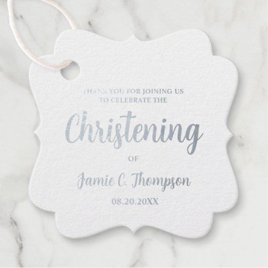 Baby Christening Elegant Aangepaste Datum metaal Bedankjes Labels (Voorkant)