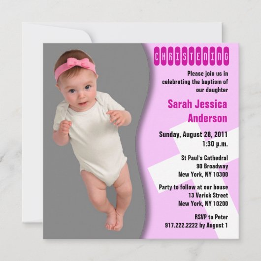 Baby Christening Invitation Girl Curve Kaart (Voorkant)
