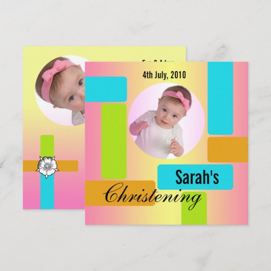 Baby Christening Invitation Multicolor Kaart (Voorkant / Achterkant)