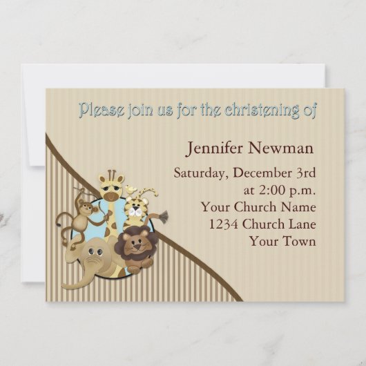 Baby Christening Invitation Safarri Kaart (Voorkant)
