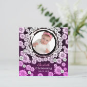 Baby Christening Uitnodiging Roze Bloem (Staand voorkant)