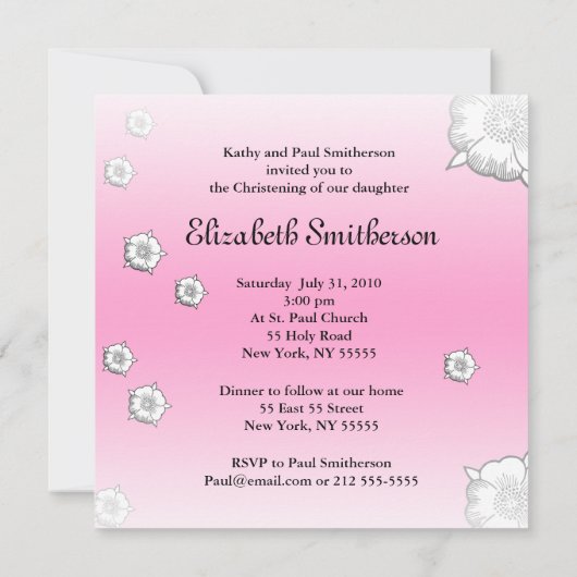 Baby Christening Uitnodiging Roze Bloem (Achterkant)