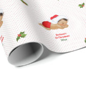 Baby Christmas Red Santa Hat Dot Wrapping Paper Cadeaupapier (Rol Hoek)