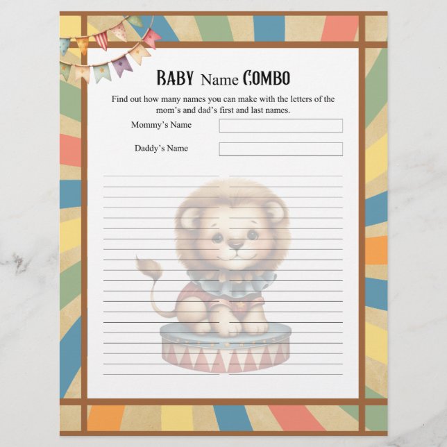 Baby Circus_ Baby Naam Combo Douche spel Briefhoofd (Voorkant)