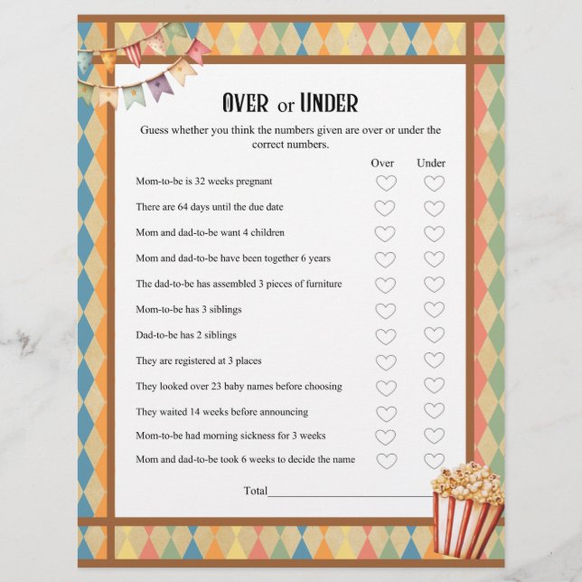 Baby Circus_ Over of Onder Baby shower spel Briefhoofd (Voorkant)