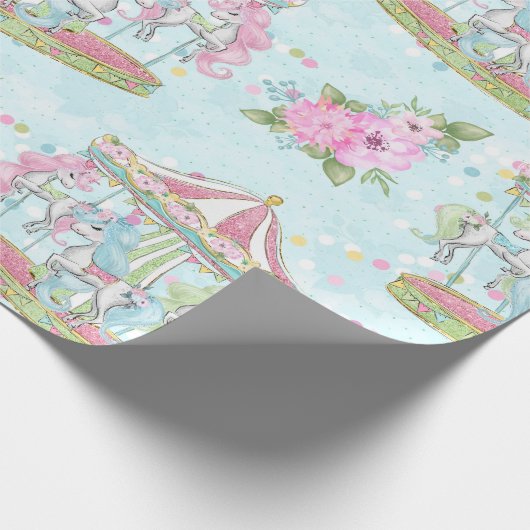 Baby Circus Theme Carousel Ponies Cadeaupapier (Hoek)