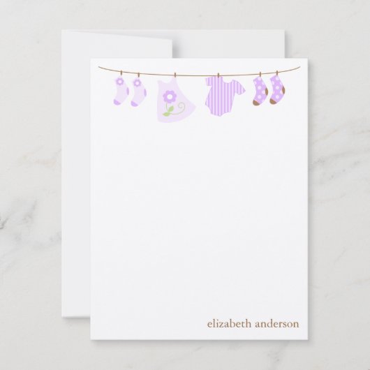 Baby Clotheline Aangepaste vlakte Dank u Notitiekaartje (Voorkant)