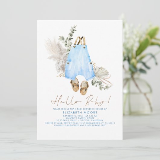 Baby Clothes Blue Sage en Brown Cute Boy Kaart (Staand voorkant)