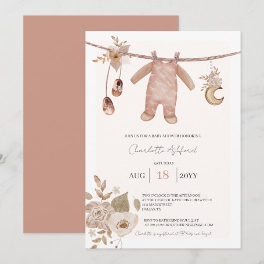 Baby Clothes Boho Neutraal Baby shower Uitnodiging (Voorkant / Achterkant)