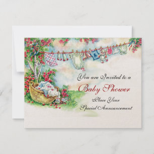 BABY CLOTHES HANGING IN STROOMGARDEN Baby shower Kaart