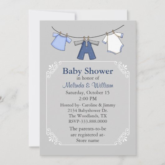 Baby Clothes Line Baby shower Invitation Kaart (Voorkant)