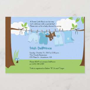 Baby Clothesline Blue BOY 5x7 Baby shower Kaart