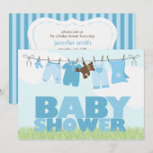 Baby Clothesline {blue} Boys Baby shower Kaart (Voorkant / Achterkant)