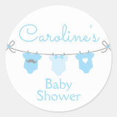 Baby Clothesline Boy Baby shower Sticker, Blauw Ronde Sticker (Voorkant)
