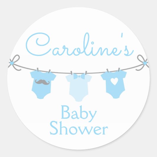 Baby Clothesline Boy Baby shower Sticker, Blauw Ronde Sticker (Voorkant)