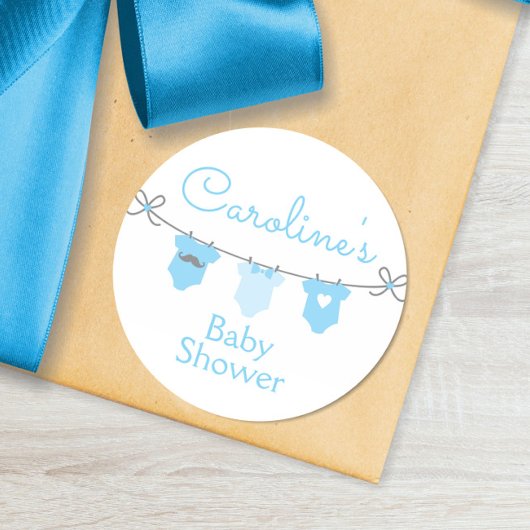 Baby Clothesline Boy Baby shower Sticker, Blauw Ronde Sticker